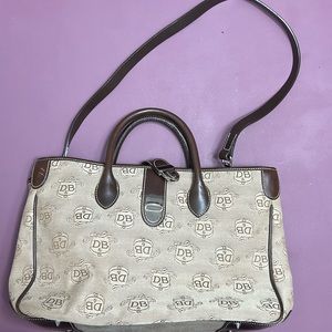Dooney & Bourke Signature Leather Brown Canvas Large Tote Handbag Purse